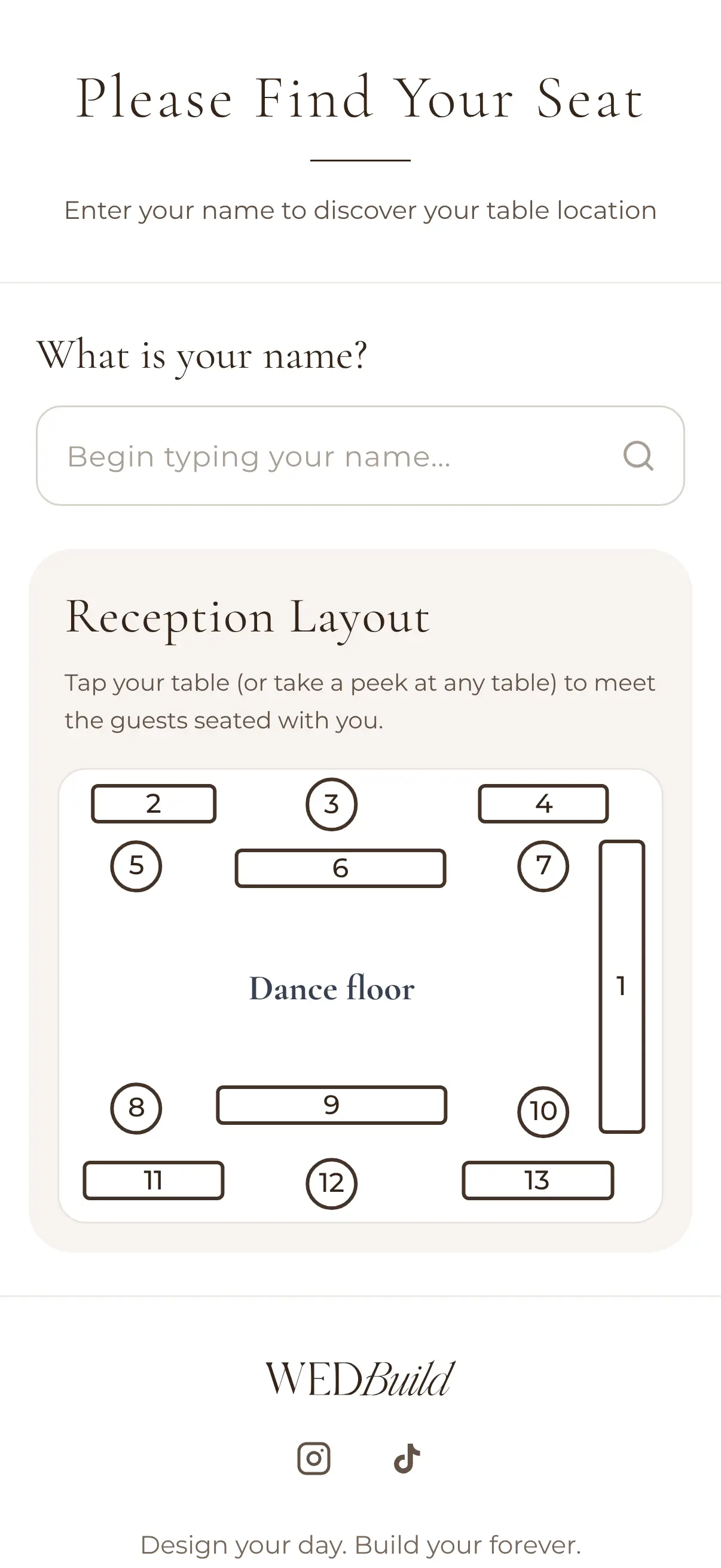 Find My Seat on a guest's phone: please find your seat, what is your name?