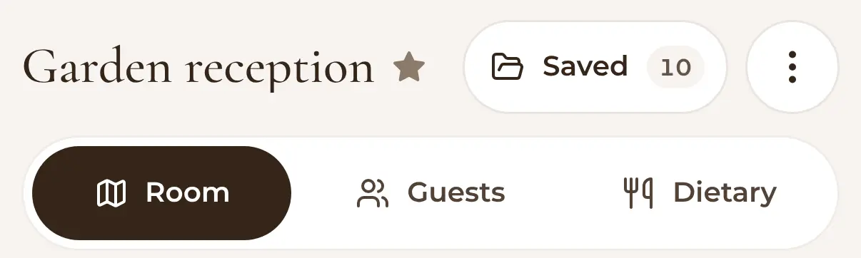 Detail of the seating chart: Garden reception, with 10 saved versions