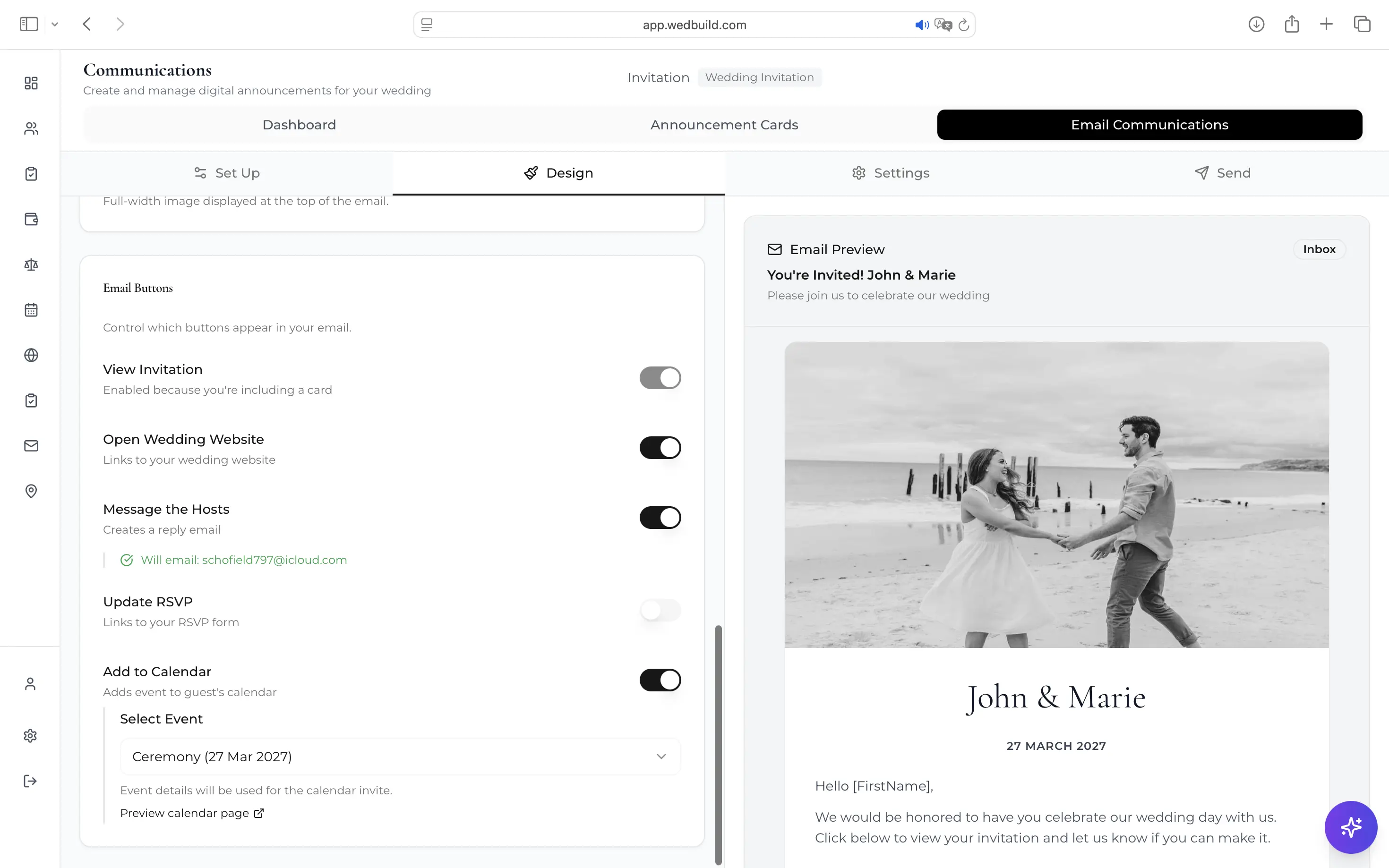 Email campaign sender for wedding guests with delivery tracking