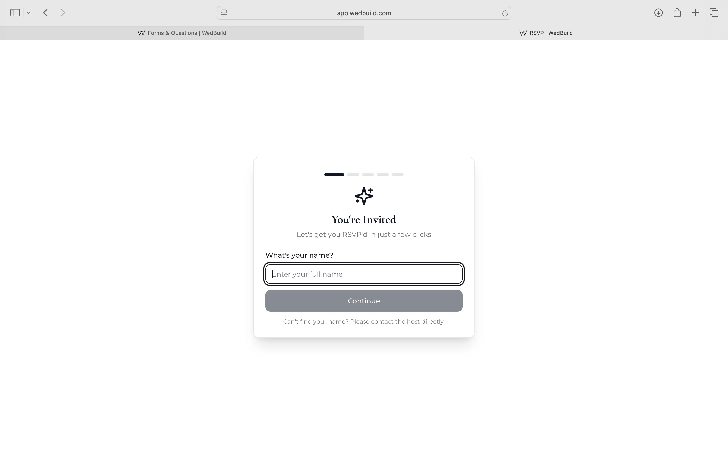 RSVP form setup with custom questions and dietary options