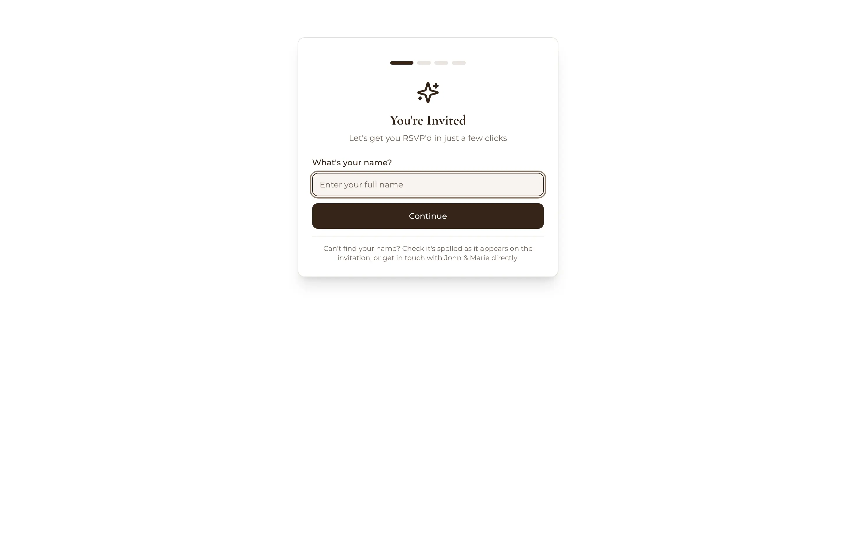 RSVP form setup with custom questions and dietary options
