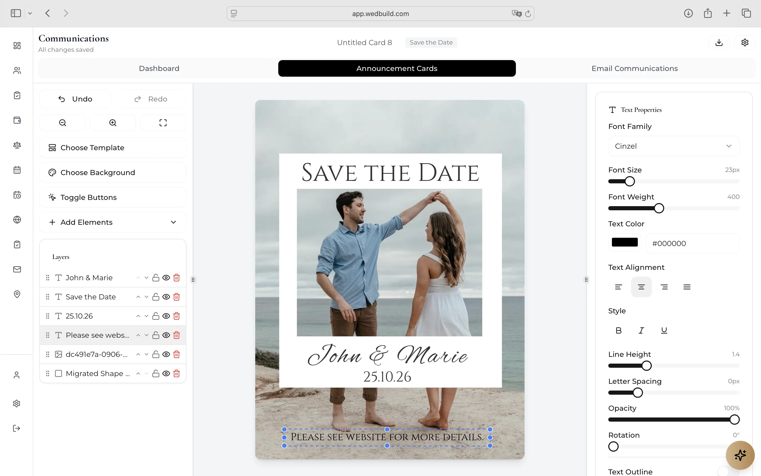 Wedding invitation and email designer