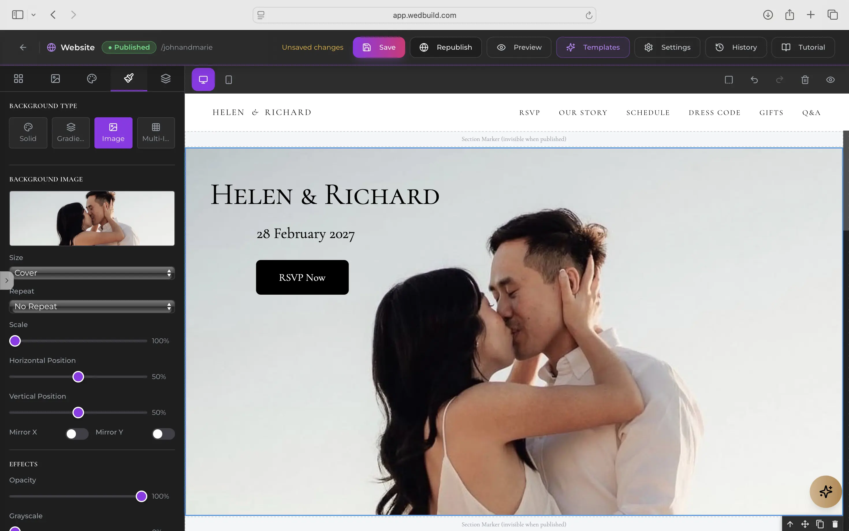 Wedding Website shown on a laptop in WedBuild