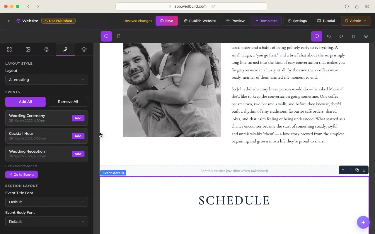 Wedding Website preview